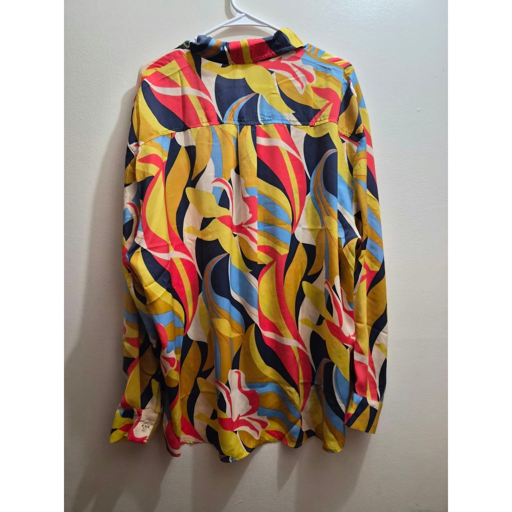 Easel Los Angeles Abstract Floral Button Down Blouse Long Sleeve Multi Color M - Picture 3 of 4